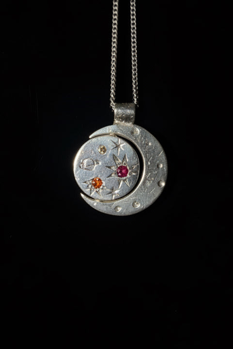 Pocket Galaxy Necklace - Yellow, Orange & Pink Sapphire - 2285-5