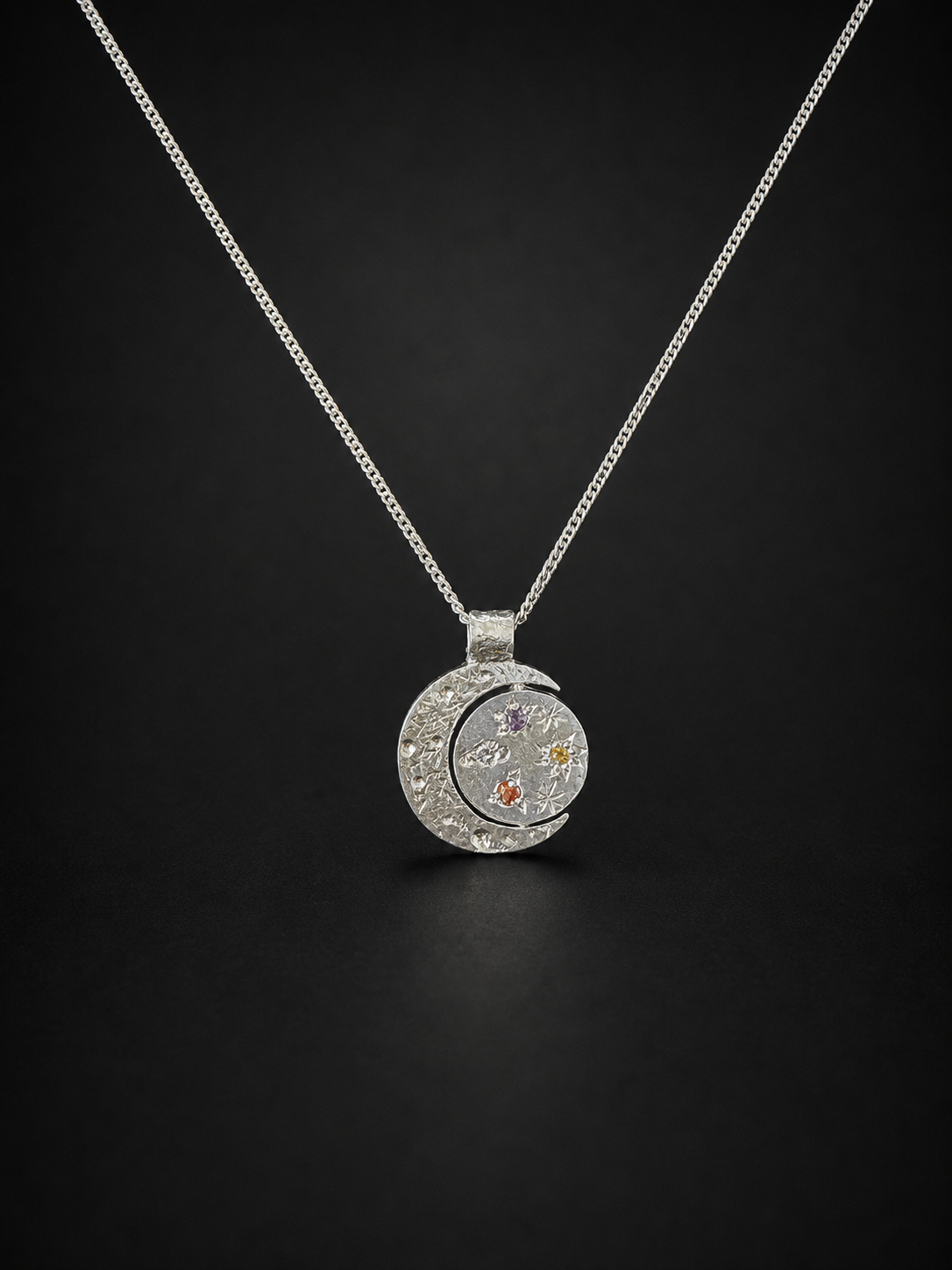 Pocket Galaxy Silver Necklace | Yellow Sapphire, Orange Sapphire, Pink Sapphire 2243-5