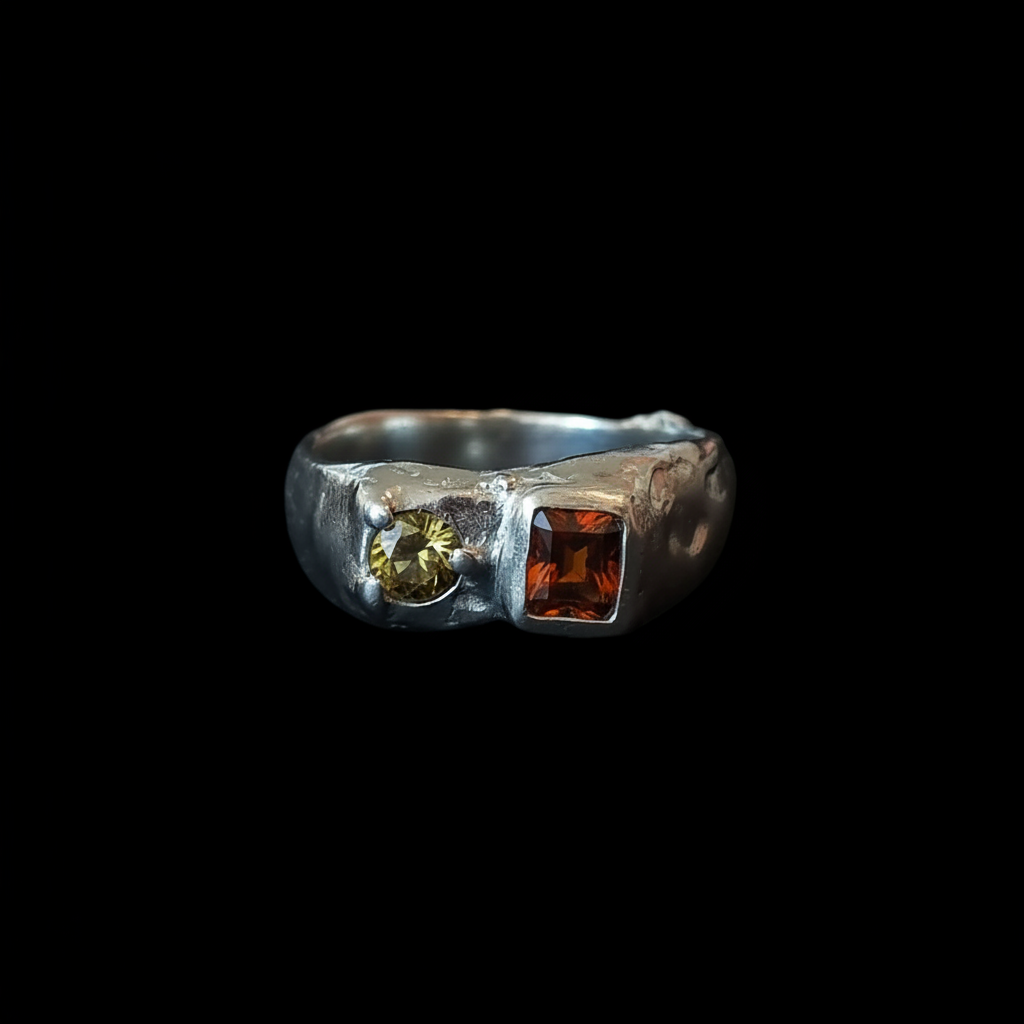 Duet Silver Ring | Yellow Tourmaline & Hessonite Garnet 2047-9