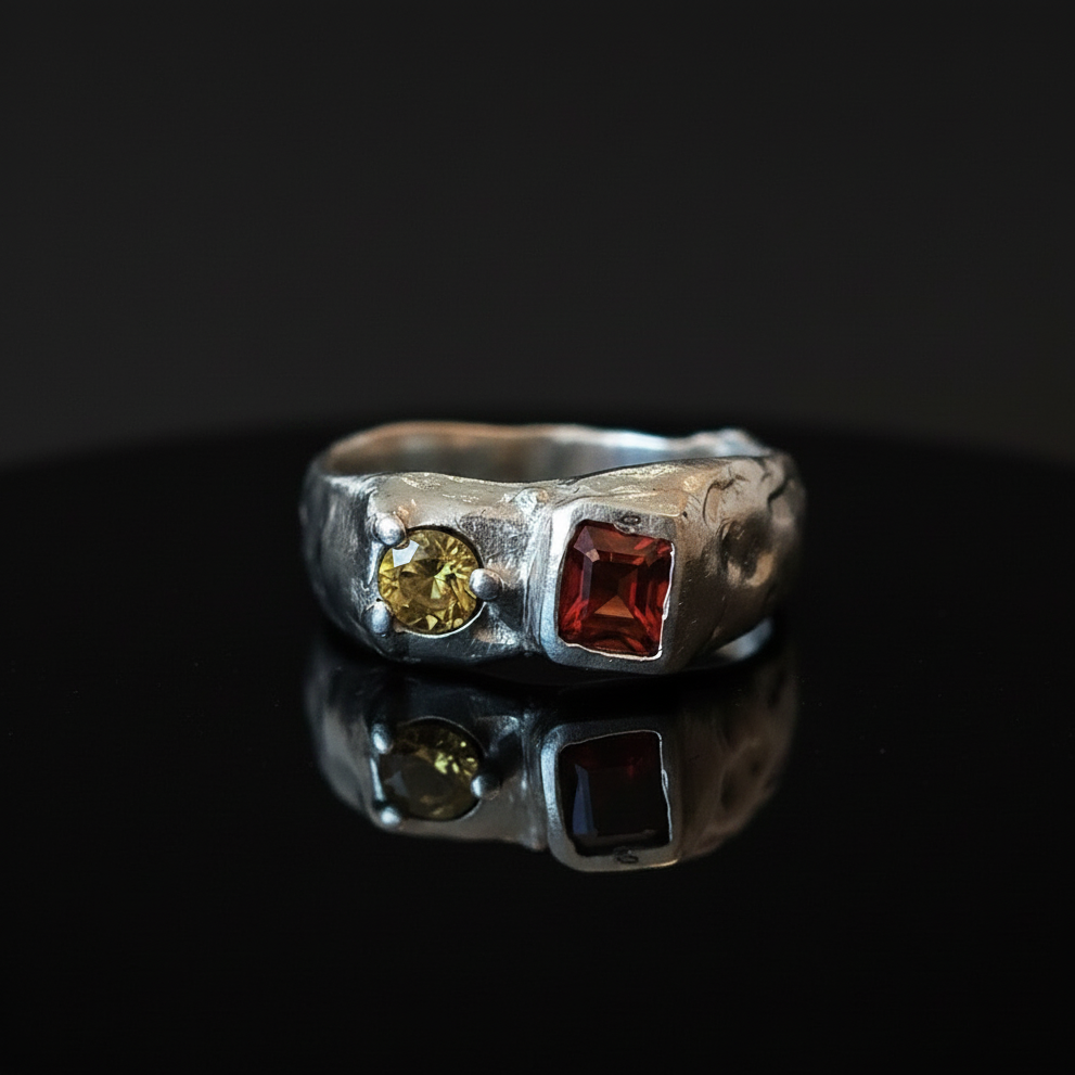 Duet Silver Ring | Yellow Tourmaline & Hessonite Garnet 2047-9