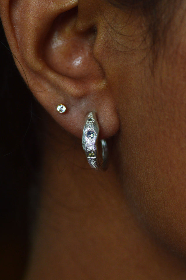 Dancer Sapphire & Peridot Silver Hoops 1141-2