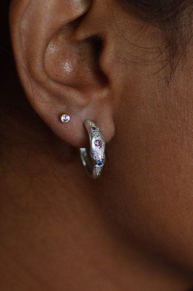 Dancer Sapphire Silver Hoop Earrings 907-4