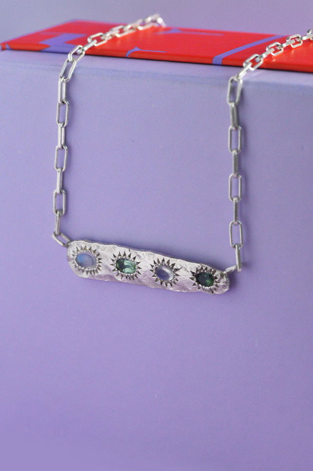 Armour Tourmaline, Peridot & Moonstone Silver Cable Necklace 743-4