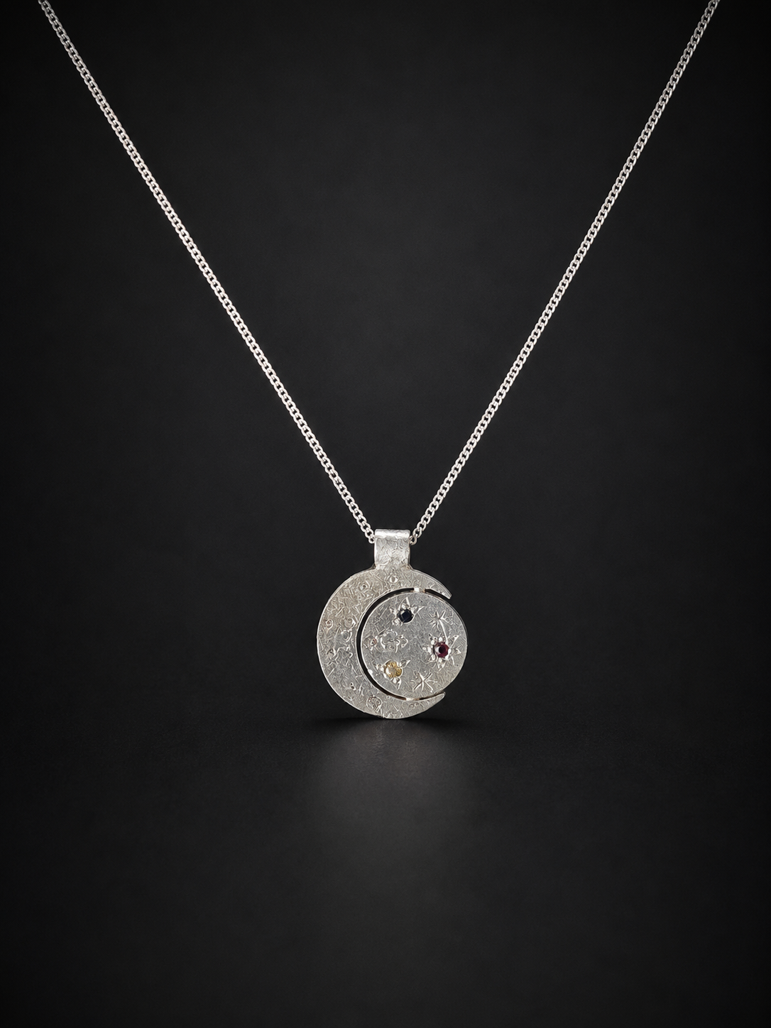 Pocket Galaxy Silver Necklace | Yellow Sapphire, Garnet, Blue Sapphire 2243-9