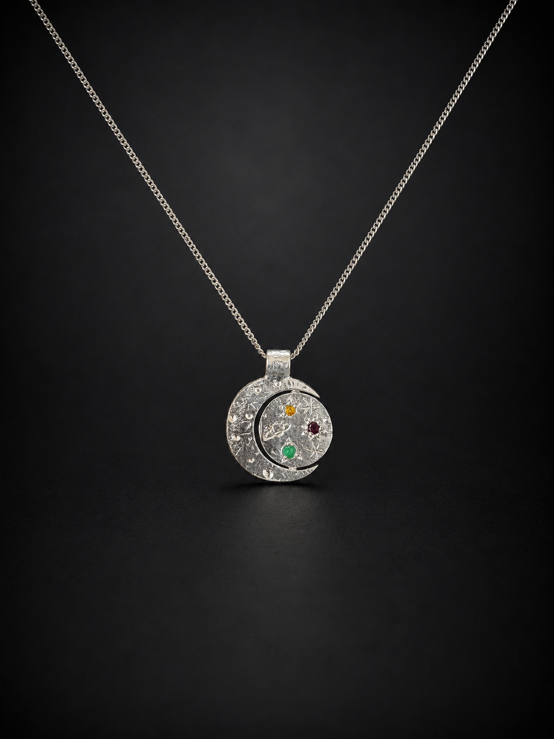 Pocket Galaxy Silver Necklace | Yellow Sapphire, Garnet, Emerald 2243-2