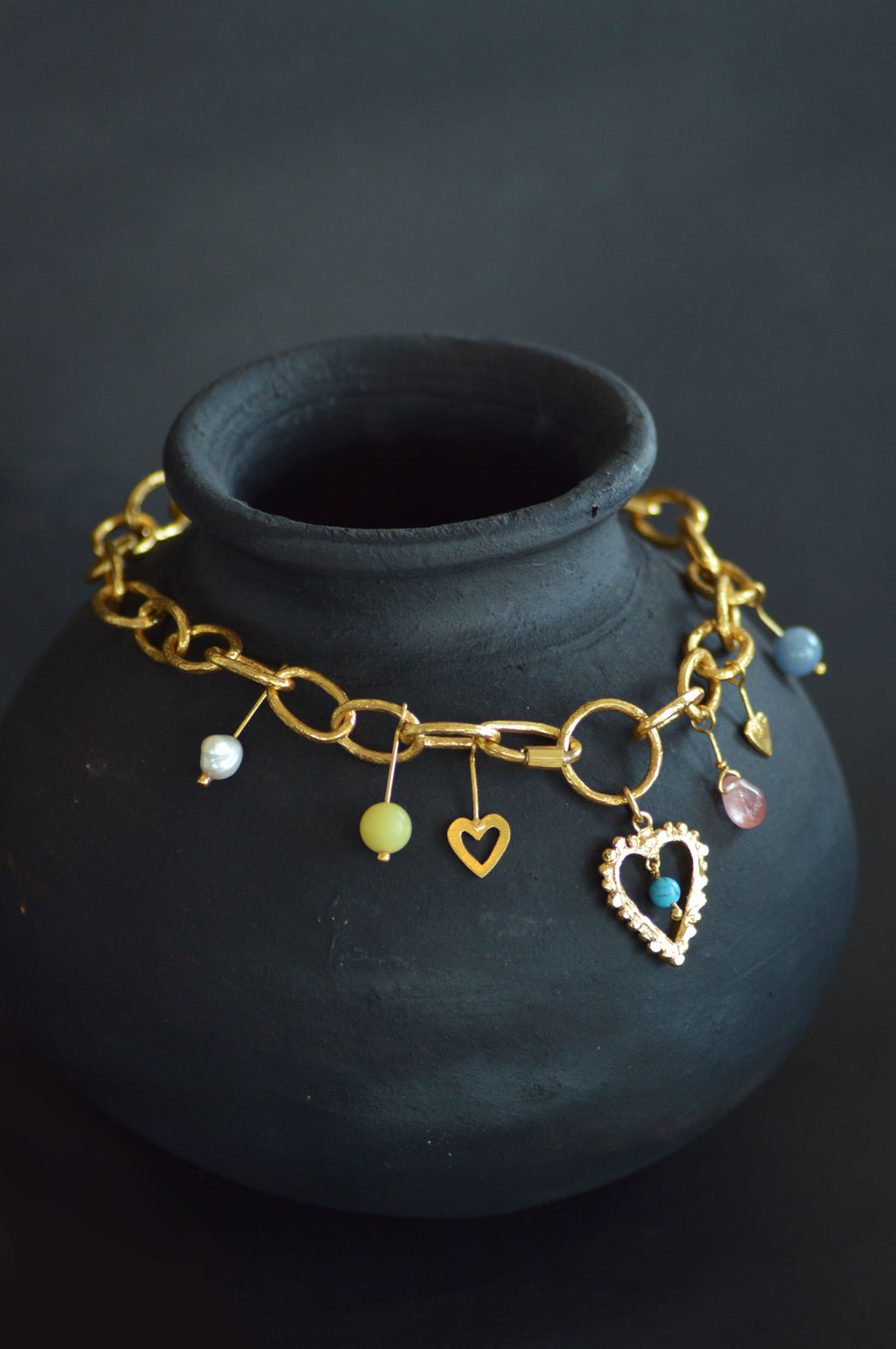 Chain Of Heart Charm Brass Necklace 1311