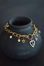 Chain Of Heart Charm Brass Necklace 1311