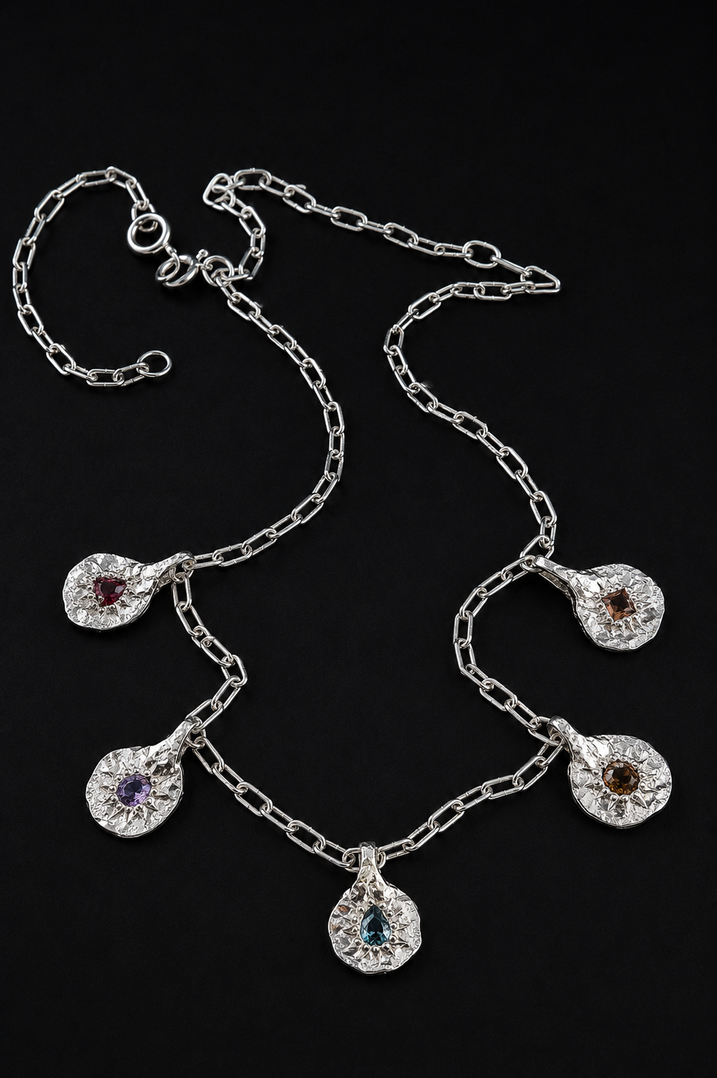 Ira Charm Necklace | Blue Topaz, Peridot, Amethyst & Pink Tourmaline 1612-1
