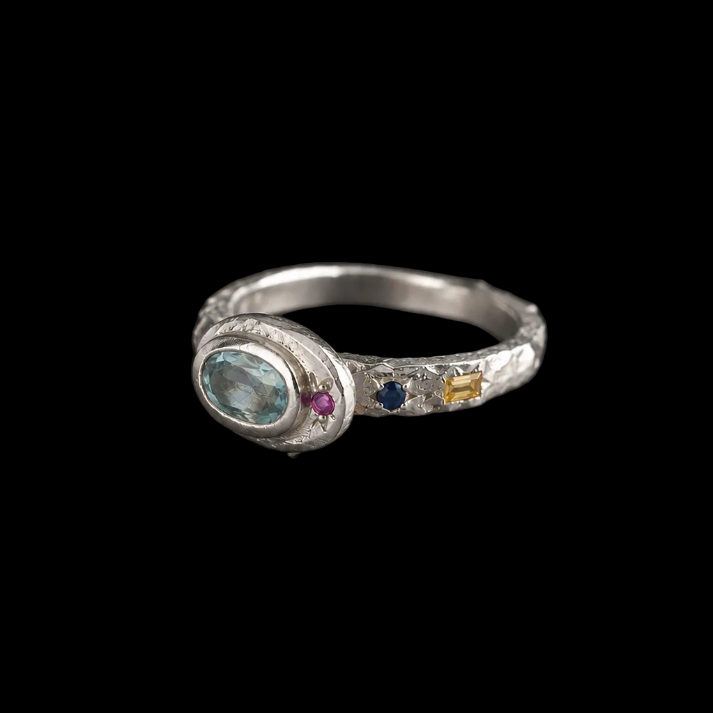 Poet Silver Ring | Aquamarine & Sapphire 2249-3