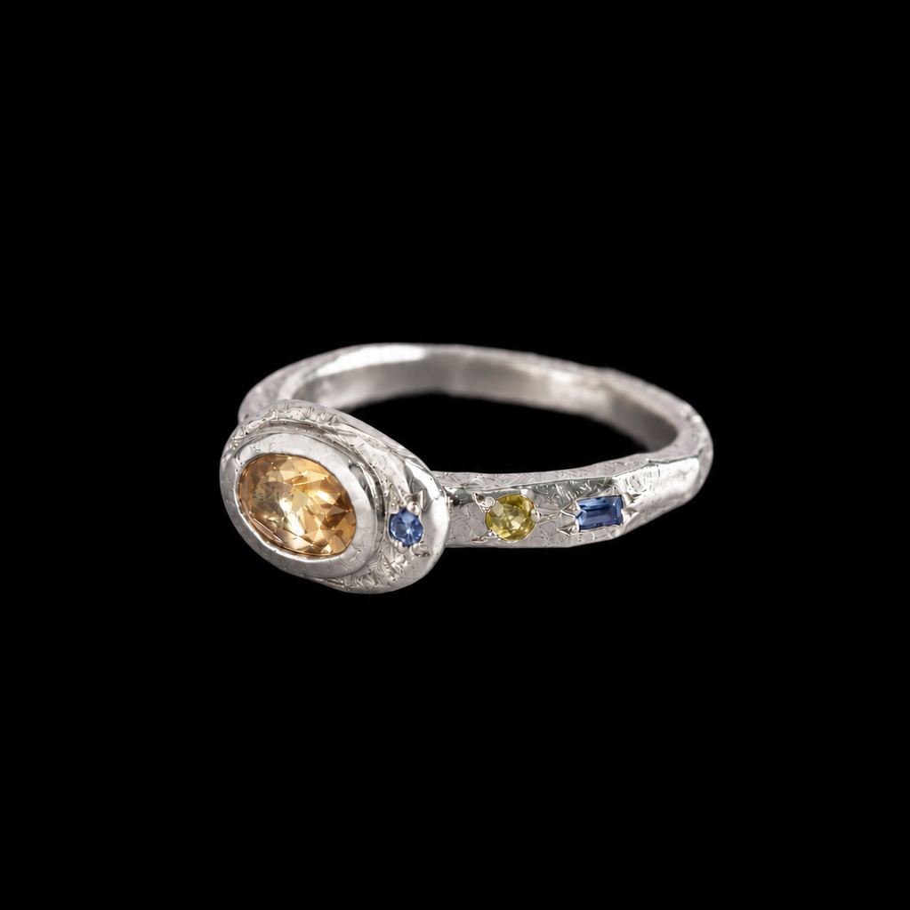 Poet Silver Ring | Citrine, Blue, Green & Yellow Sapphire 2249-2
