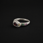 Poet Silver Ring | Garnet, Emerald, Pink & Yellow Sapphire 2249-1