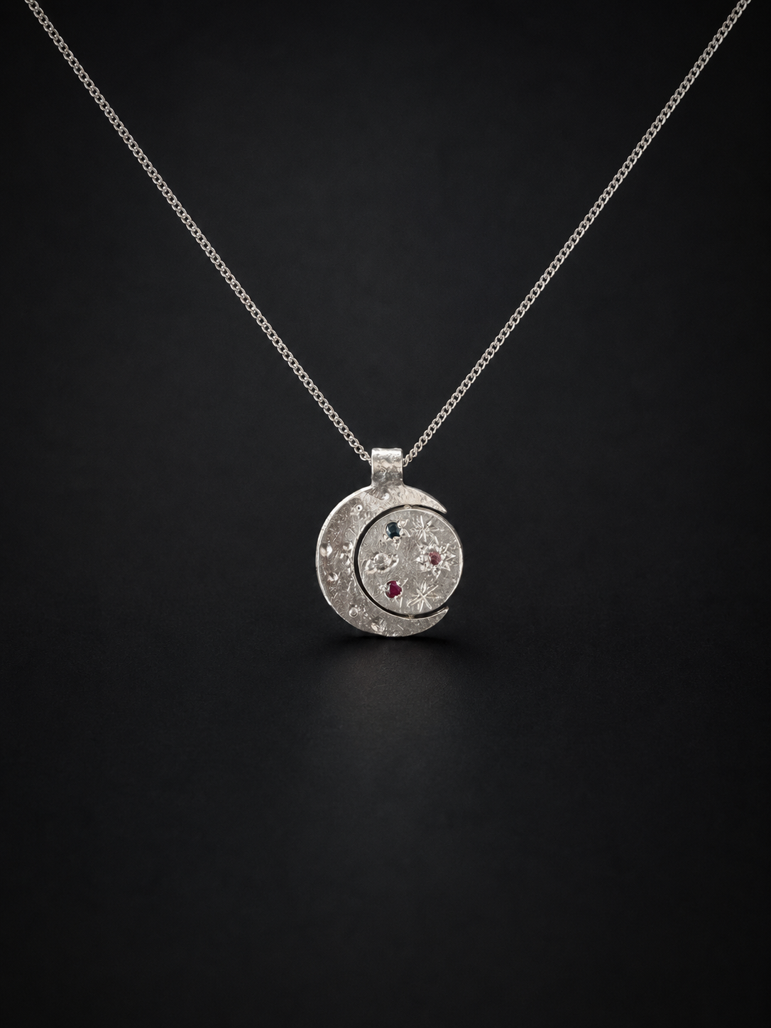 Pocket Galaxy Silver Necklace | Blue Sapphire, Ruby, Purple Sapphire 2243-1