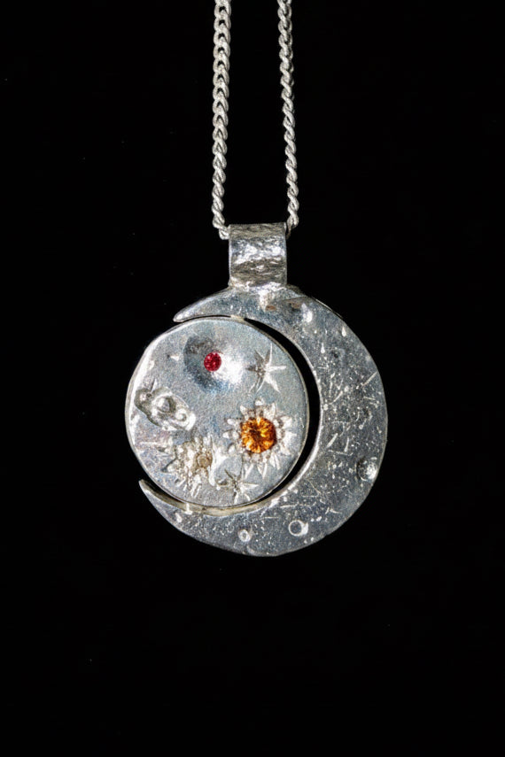 Pocket Galaxy Necklace - Red Garnet, Orange & White Sapphire - 2285-6