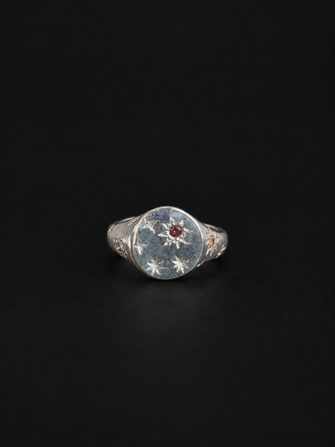 Starry Signet - Red Garnet, Purple sapphire, Orange Sapphire - 2134-2
