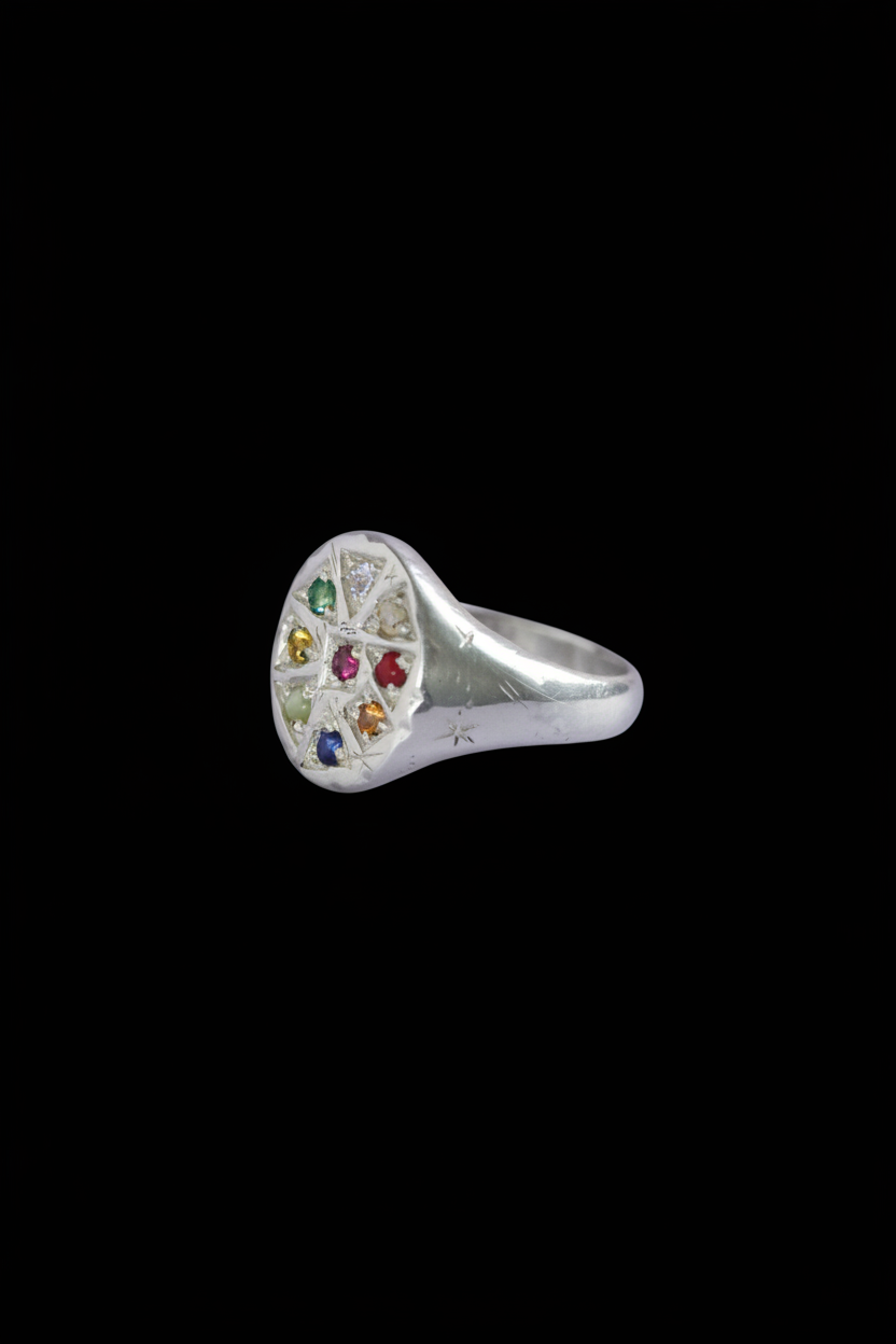 Navaratna Silver Signet | Sacred Nine Gems