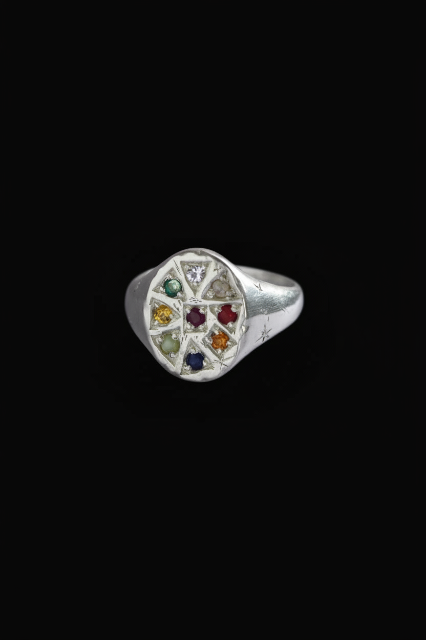 Navaratna Silver Signet | Sacred Nine Gems