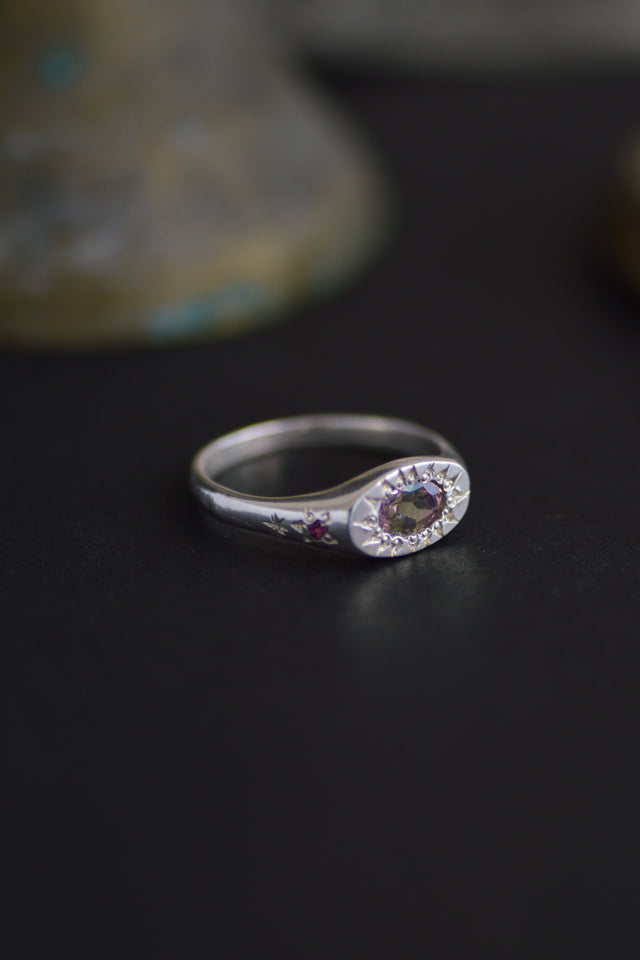 Penny Watermelon Tourmaline Silver Signet RIng