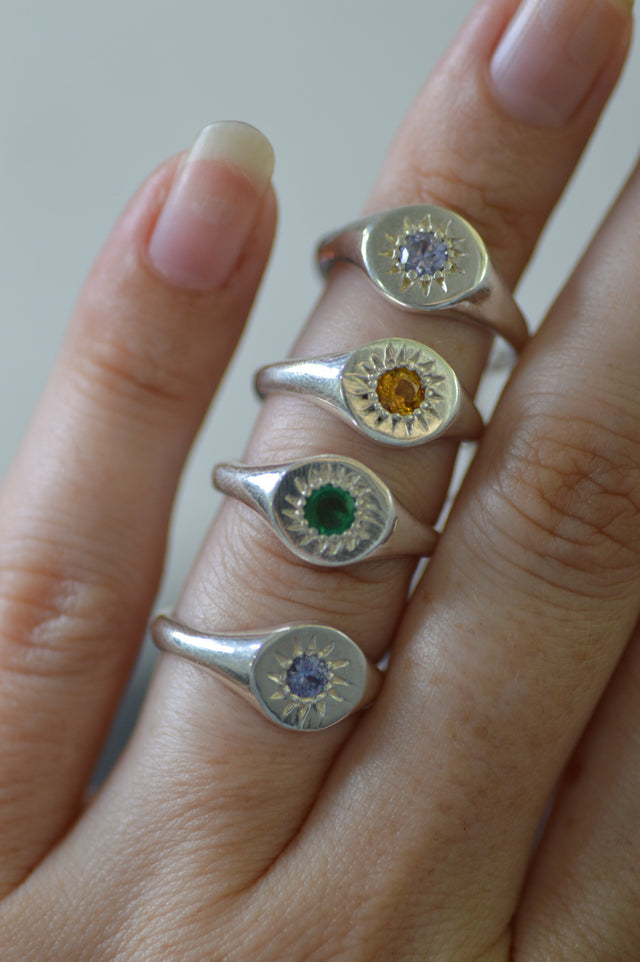 Daisy Blue Tourmaline Silver Ring