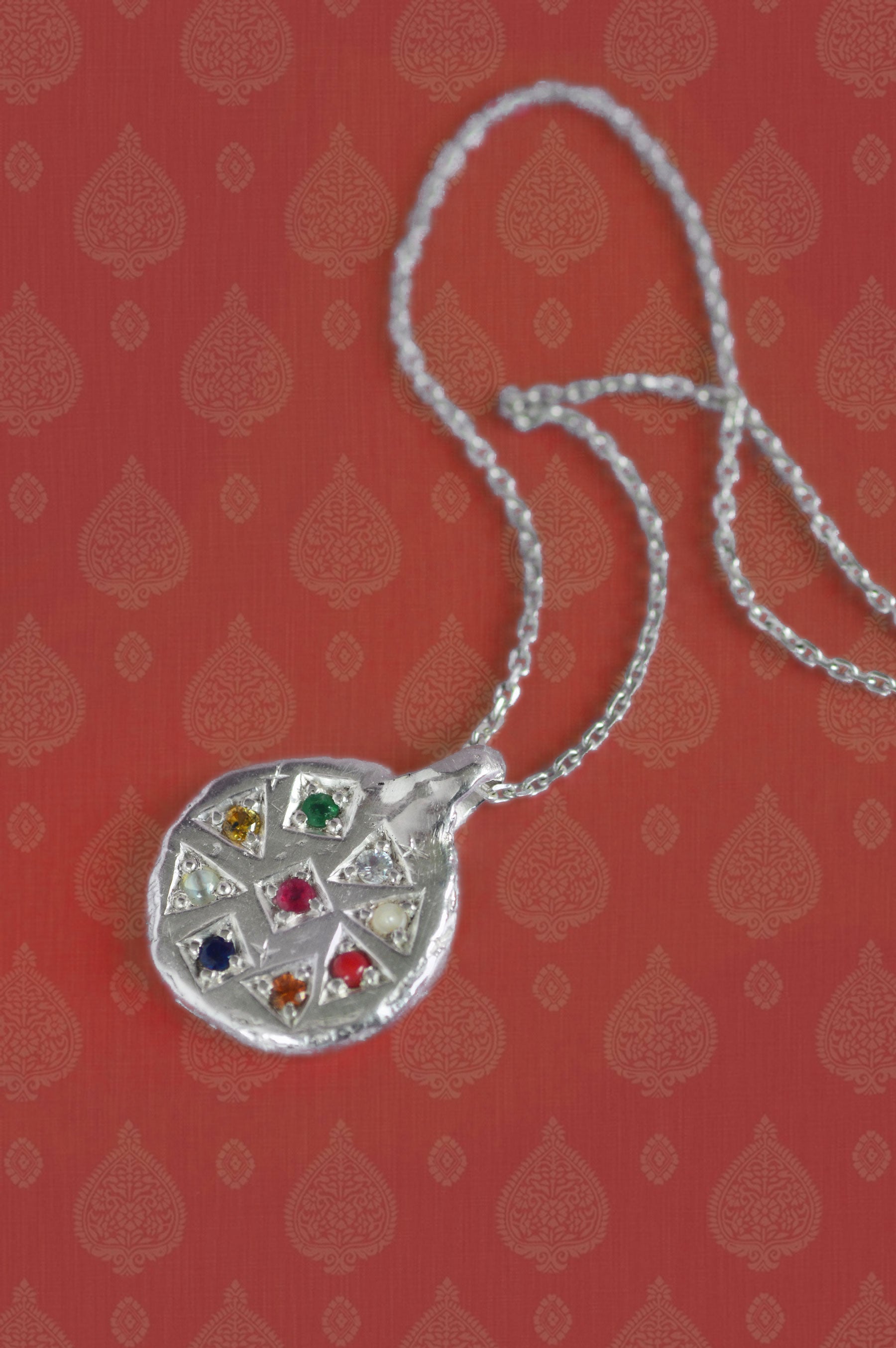 Navaratna Silver Pendant