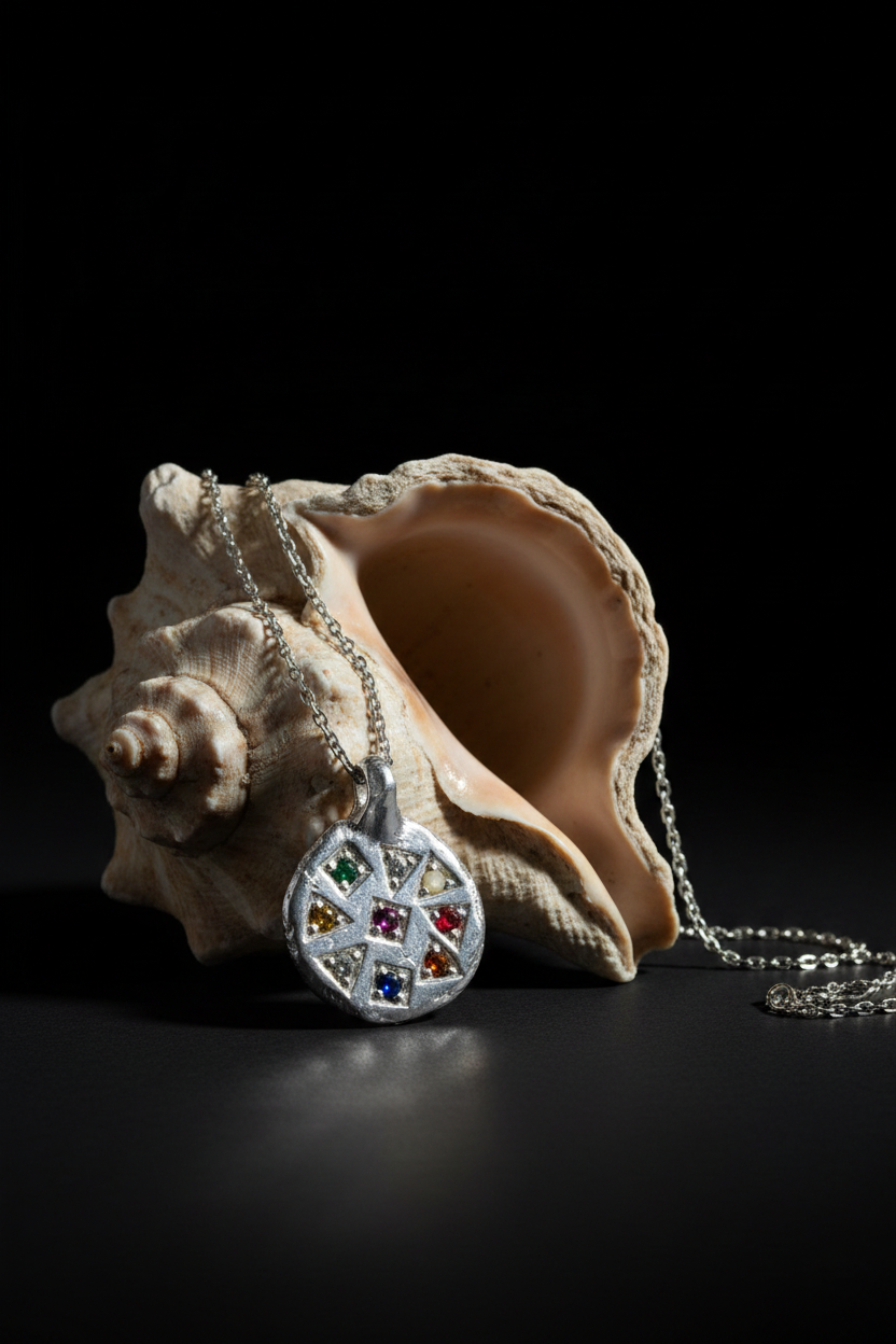 Navaratna Silver Pendant | Sacred Nine Gems