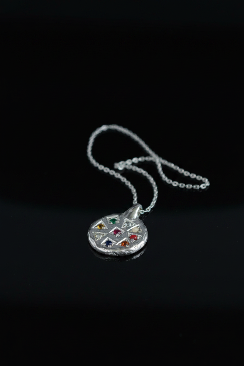 Navaratna Silver Pendant | Sacred Nine Gems