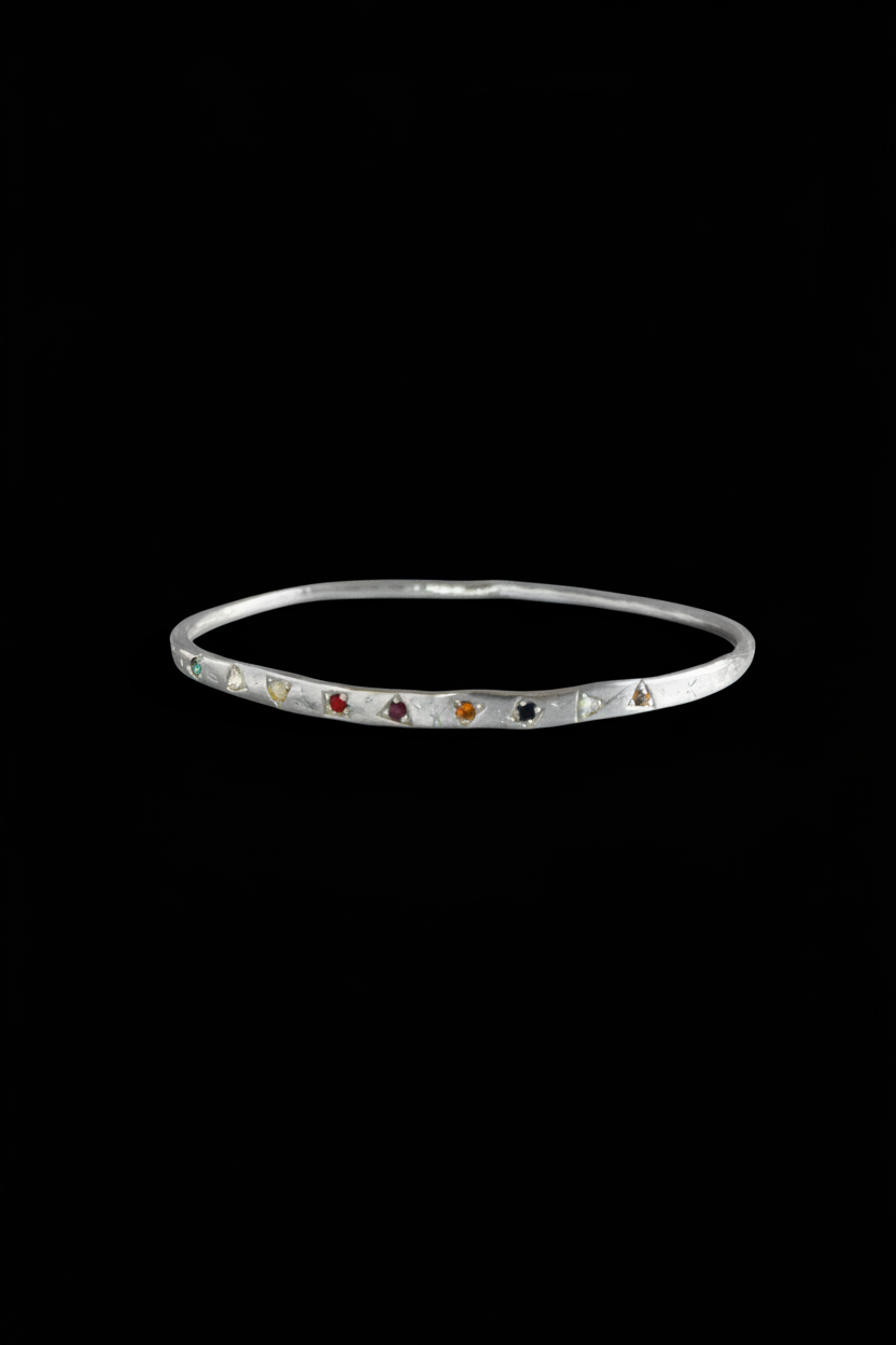Navaratna Silver Bangle | Sacred Nine Gems