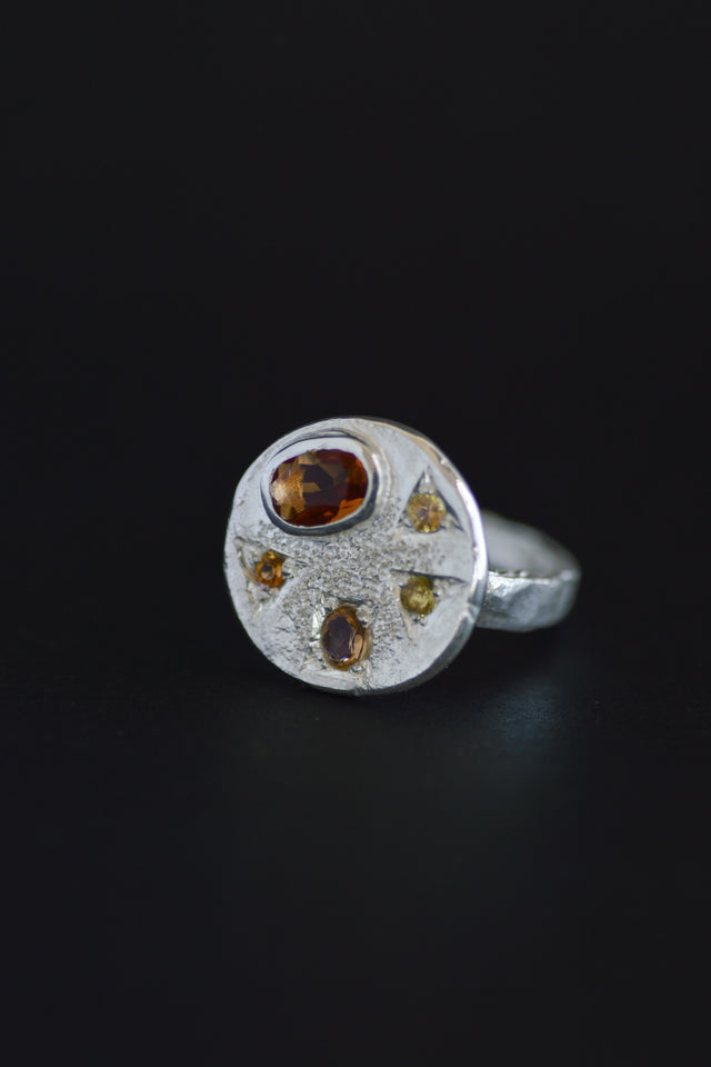 Palette Citrine & Sapphire Silver RIng 1282-3