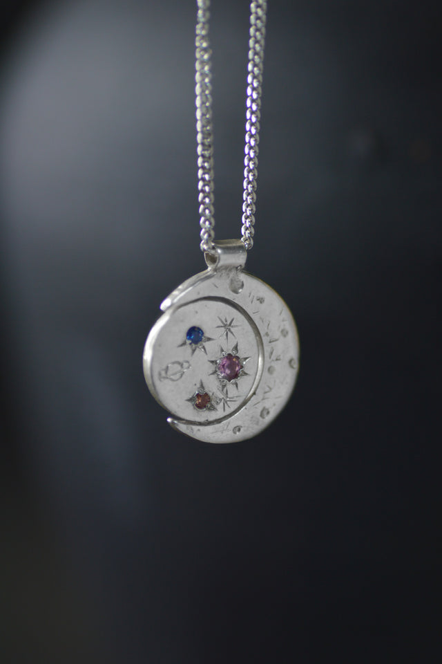 Pocket Universe Emerald & Sapphire Silver Pendant 1194-2