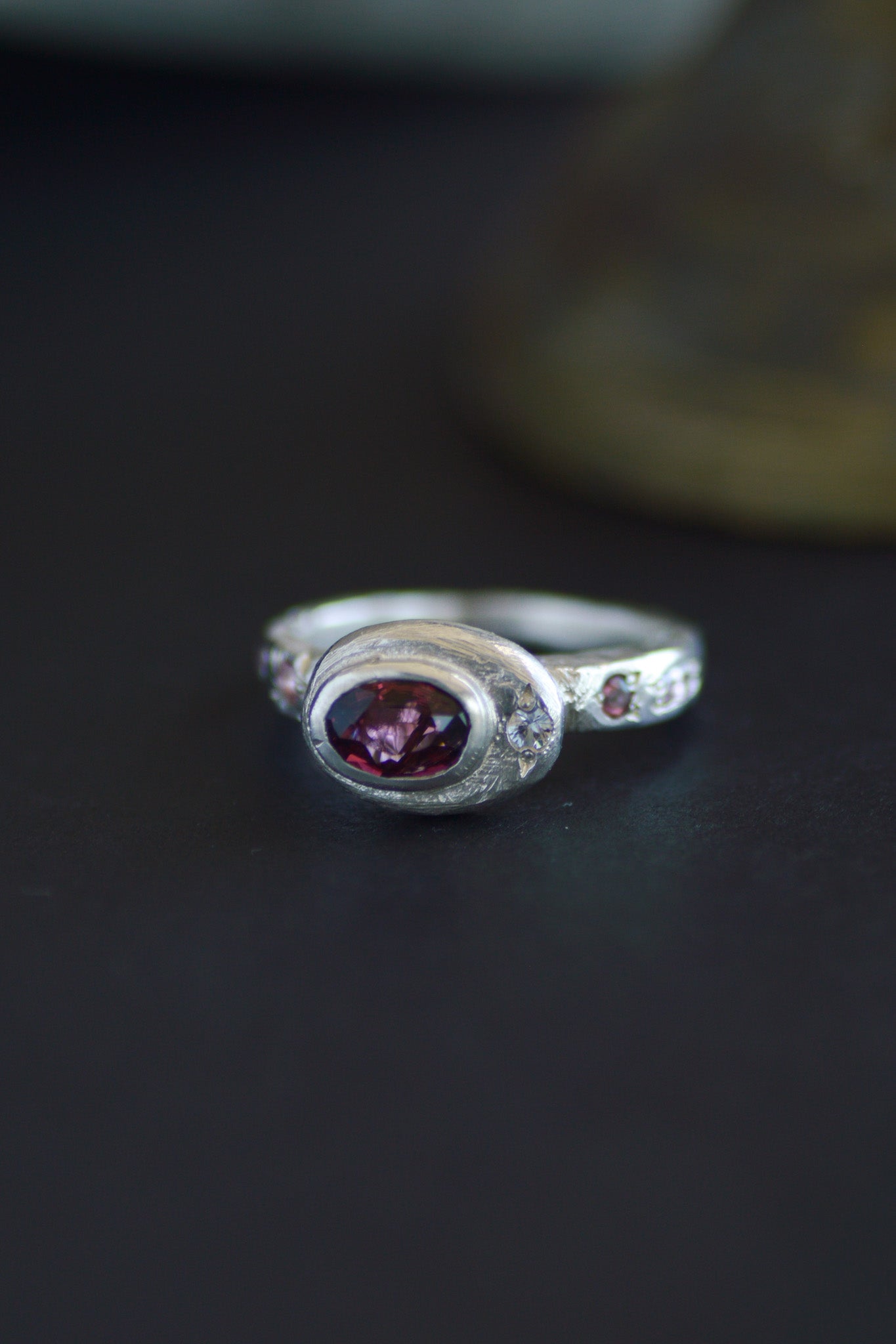 Poet Silver Ring - Garnet with Sapphire & Tourmaline 1080-2