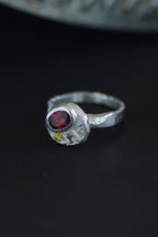 Sculpture Silver Ring - Garnet & Sapphire 1218-1