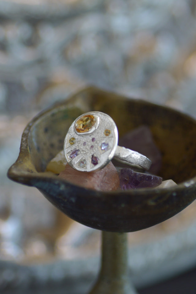 Palette Citrine, Aquamarine, Sapphire & Garnet SIlver Ring 1223-3