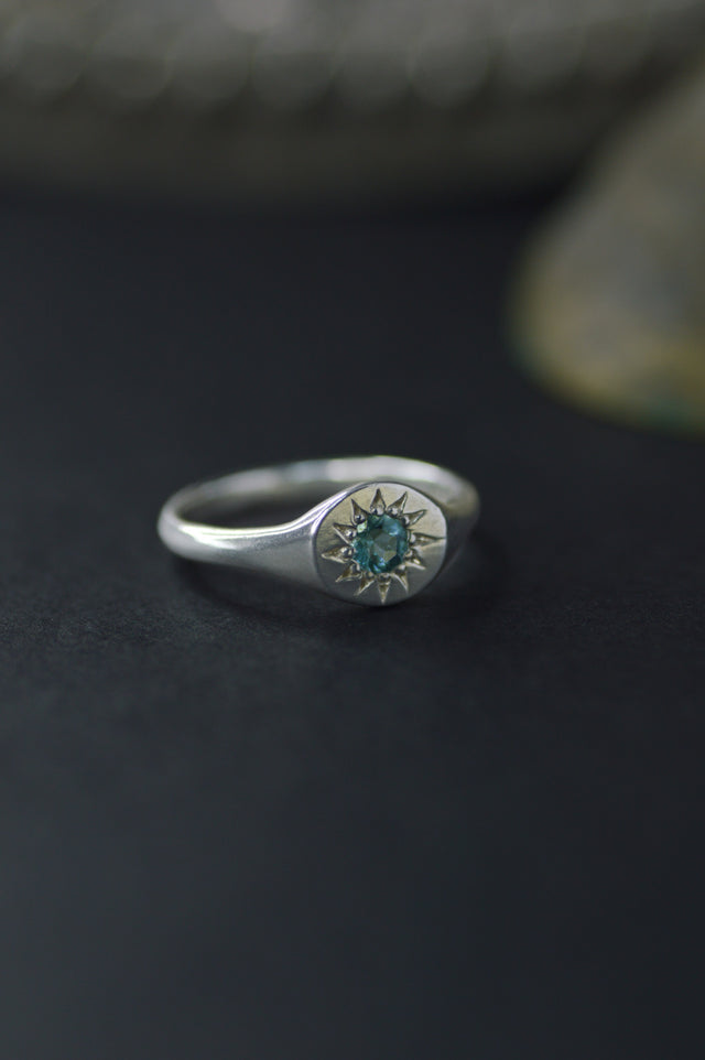 Daisy Blue Tourmaline Silver Ring