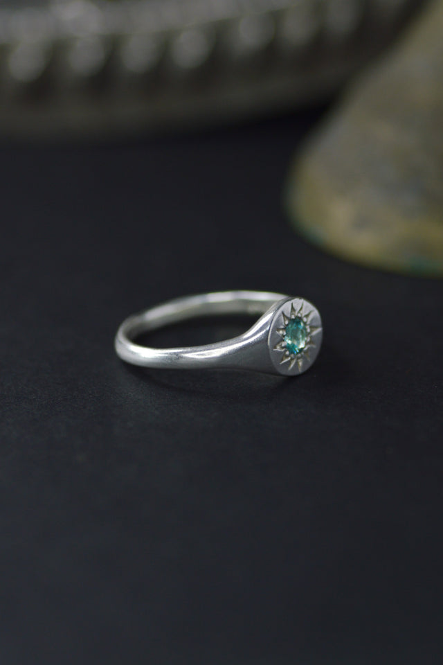 Daisy Blue Tourmaline Silver Ring