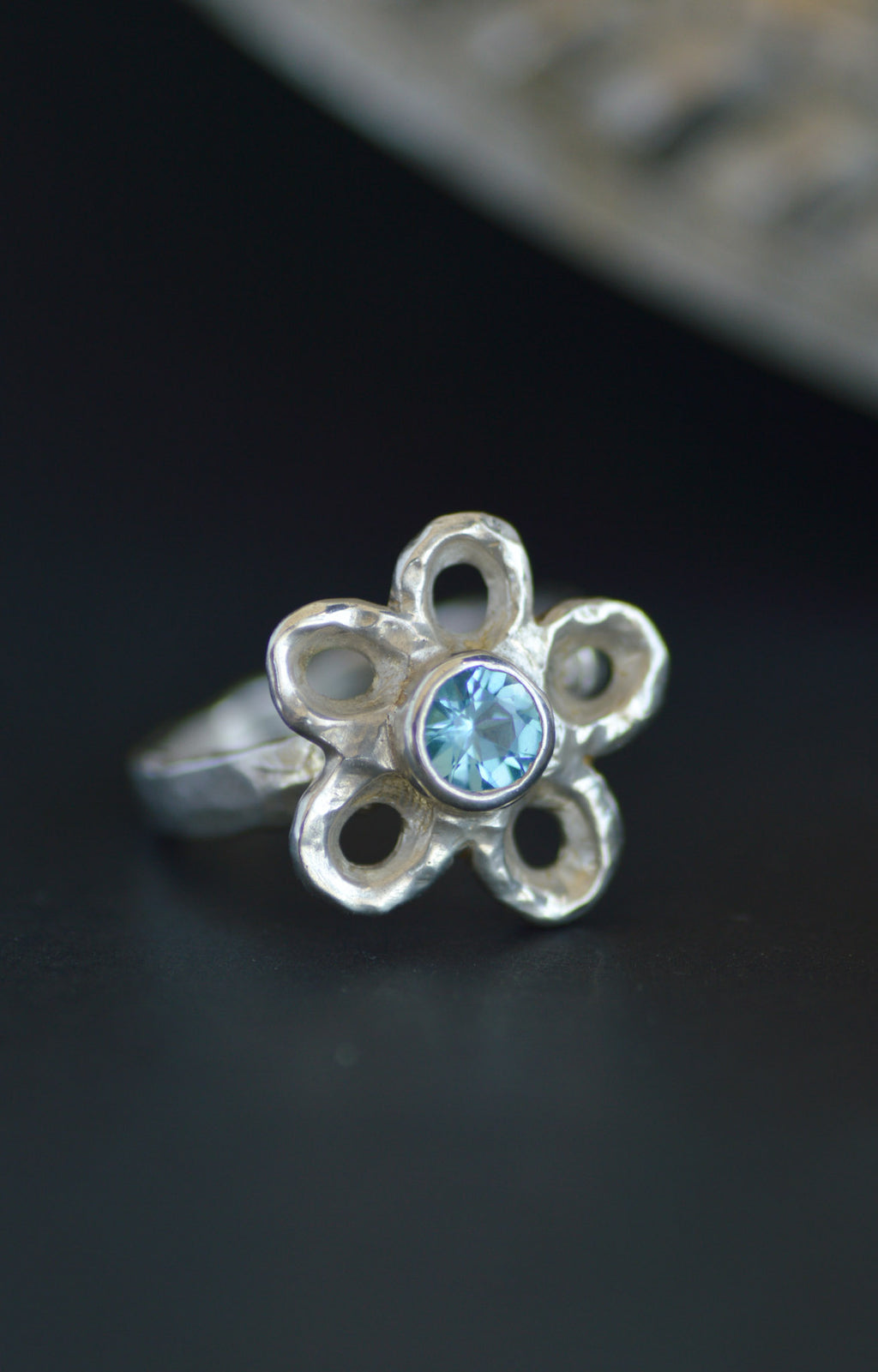 Mala Silver Ring - Blue Topaz