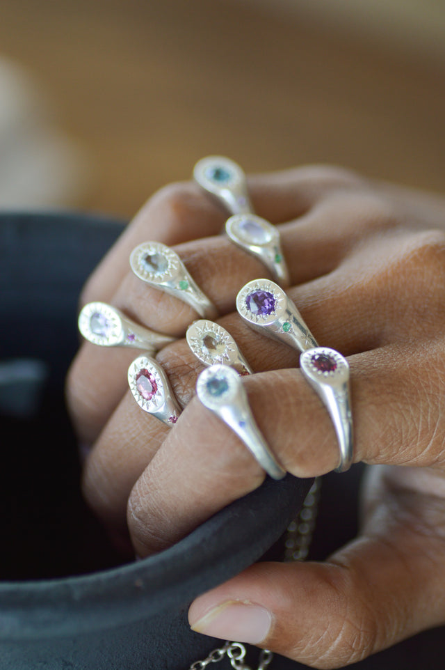 Penny Watermelon Tourmaline Silver Signet RIng