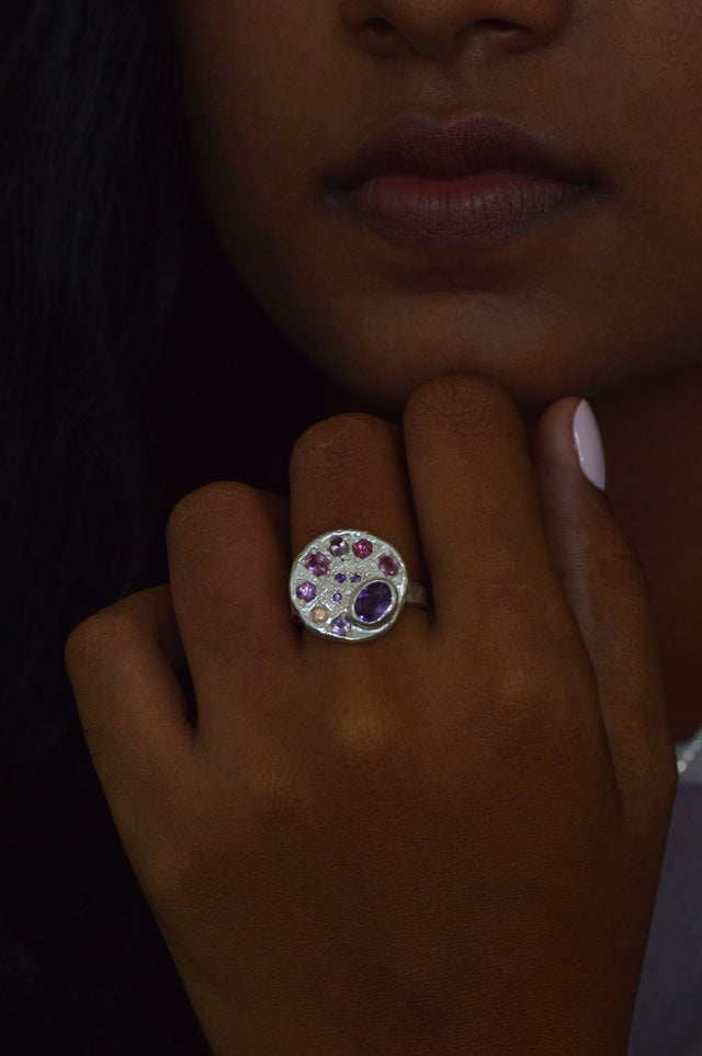 Palette Amethyst & Garnet Silver Ring 745-2