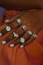 Sculpture Silver Ring- Moonstone, Tourmaline & Sapphire 1655-2