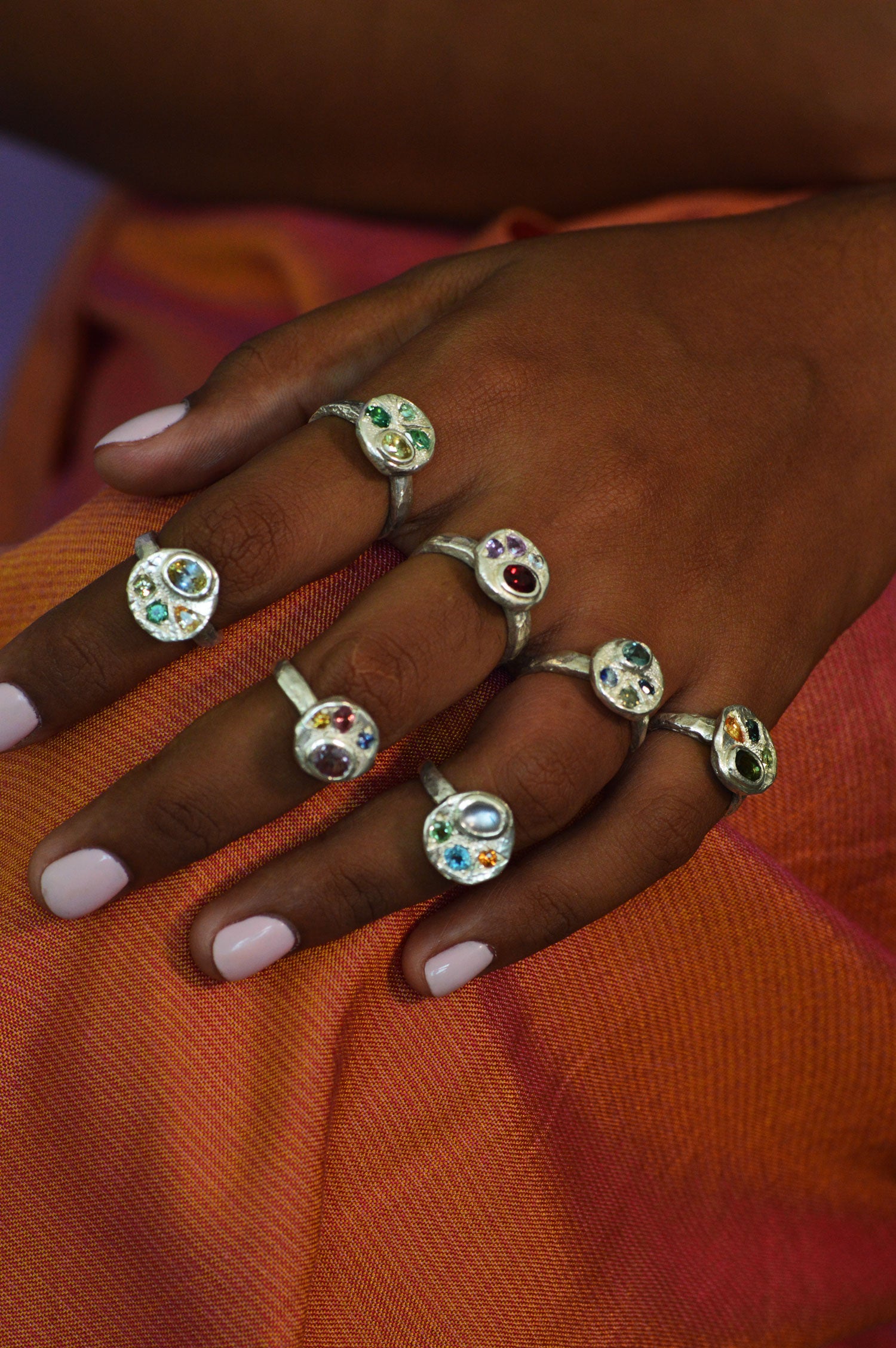 Sculpture Silver Ring | Amethyst, Pink Sapphire, Purple Sapphire & Green Sapphire 2064-7