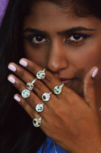 Sculpture Silver Ring - Garnet & Sapphire 1218-1