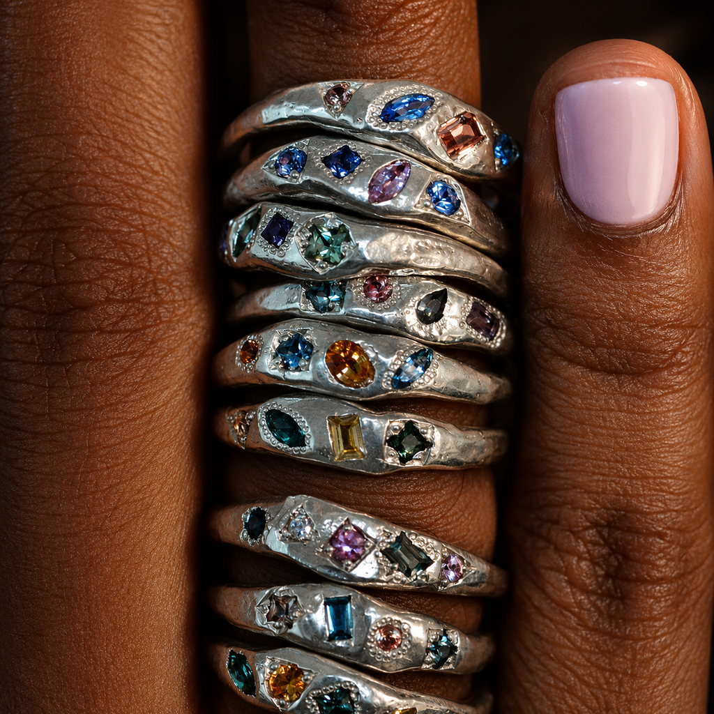 Dancer Silver Ring | Emerald, Ruby & Blue Sapphire 2103-5