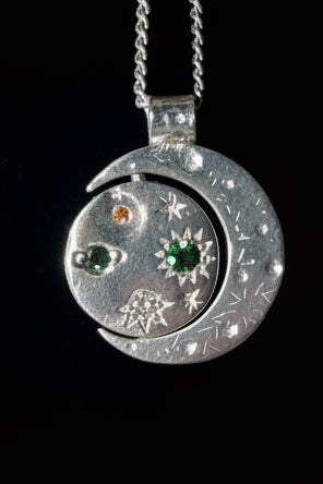 Pocket Galaxy Necklace - Green, White & Yellow Sapphire - 2285-3