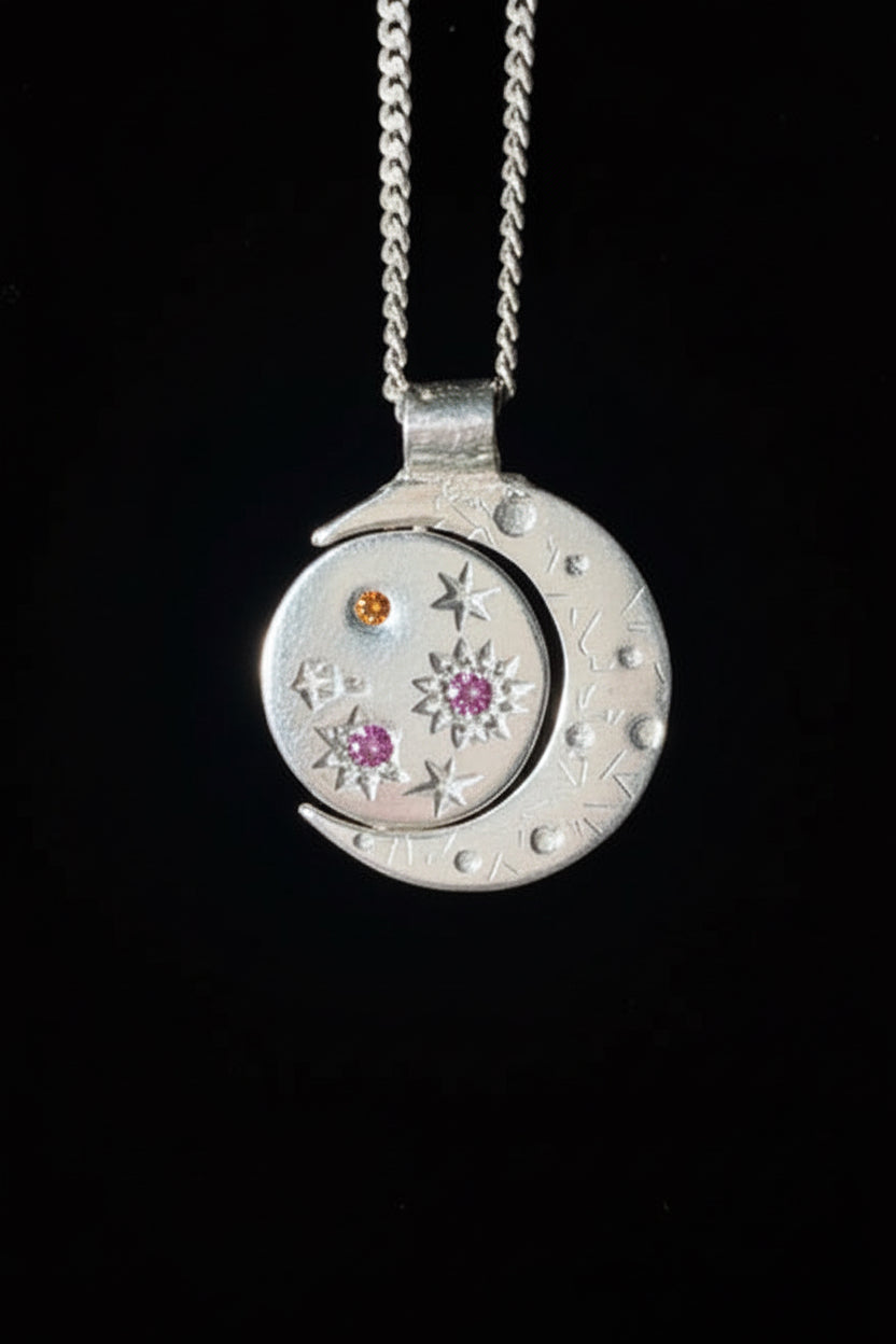 Pocket Galaxy Necklace - Orange, Purple & Pink Sapphire - 2285-4