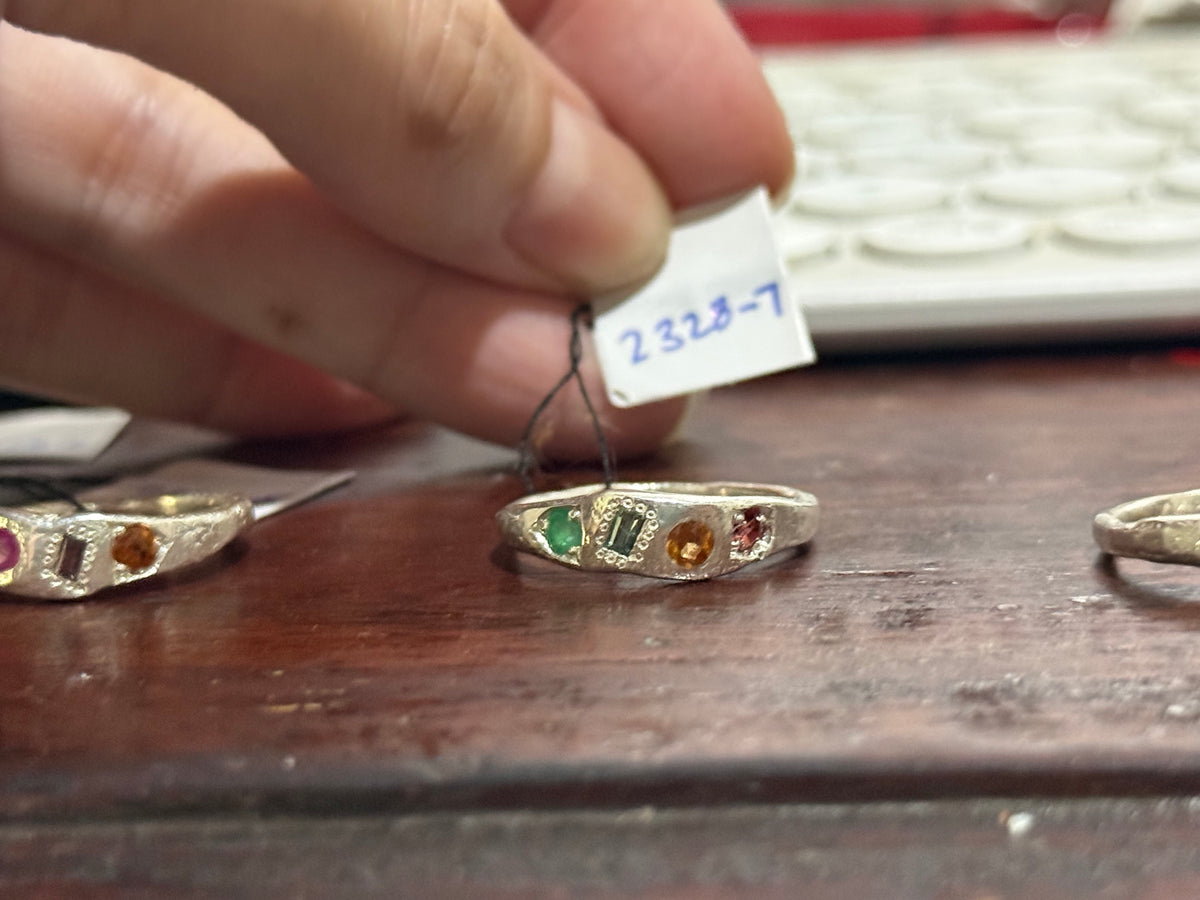 Dancer Silver Ring | Garnet, Sapphire & Emerald 2328-7