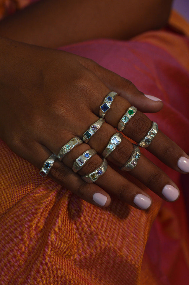 Duet Yellow & Green Tourmaline Silver Ring 768-2