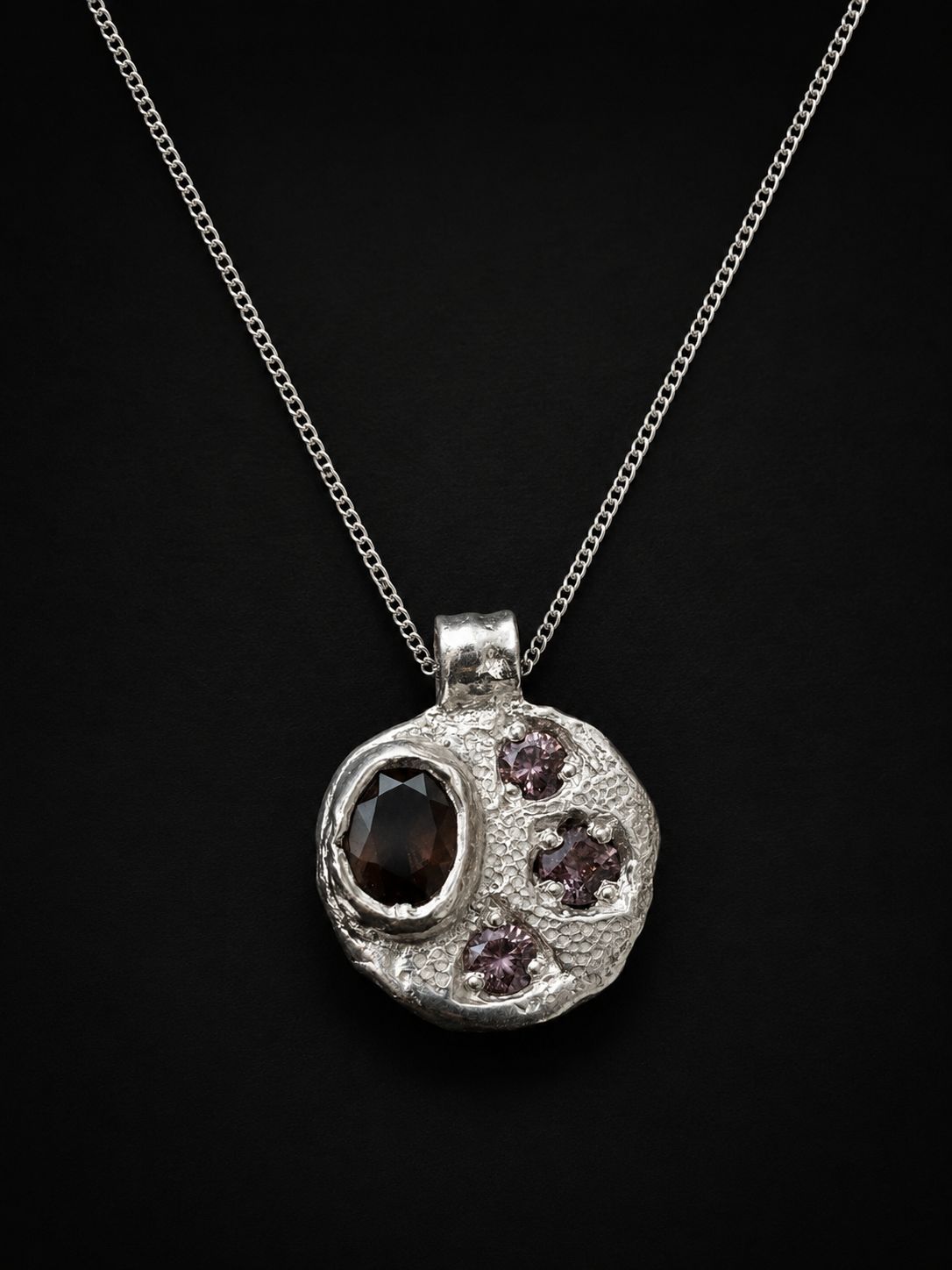 Sculpture Silver Pendant | Brown Zircon & Brown Sapphire 2253-7