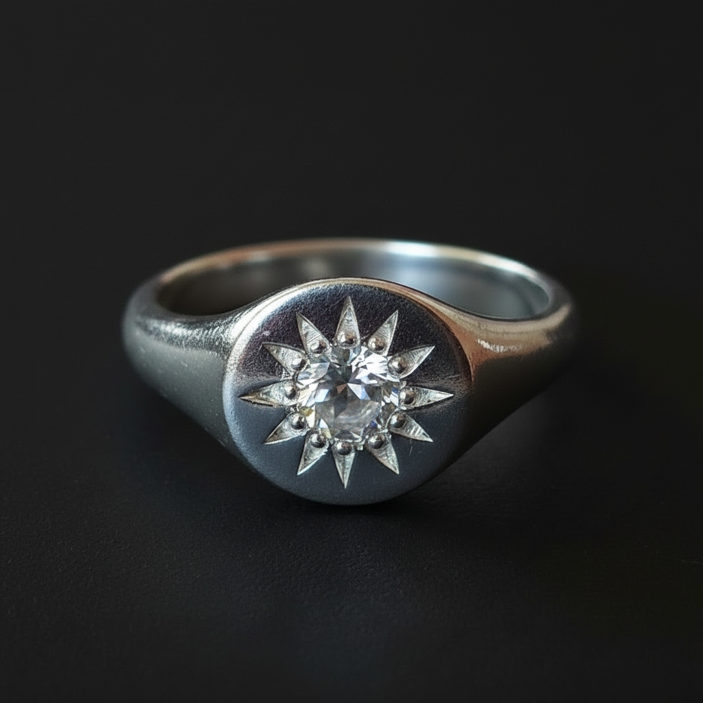 Daisy Silver Signet | White Sapphire 2066