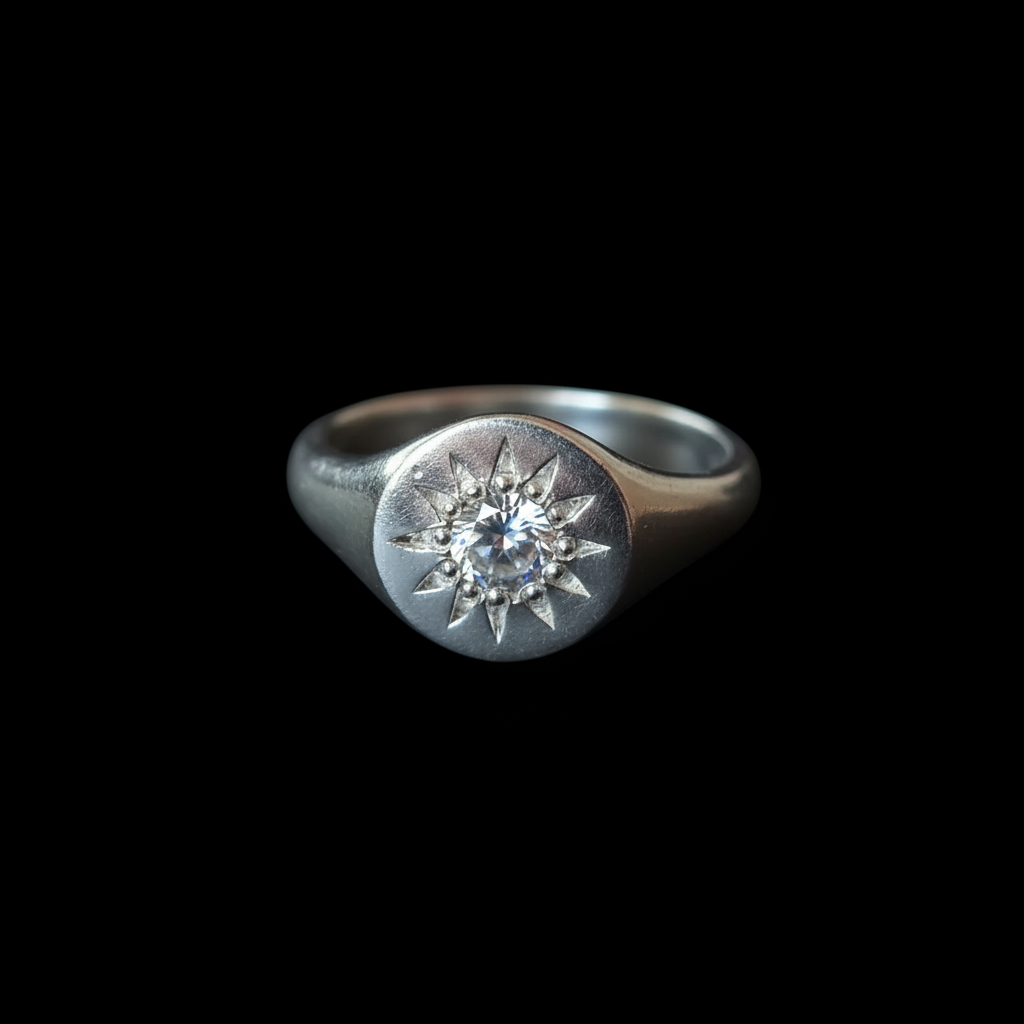 Daisy Silver Signet | White Sapphire 2066
