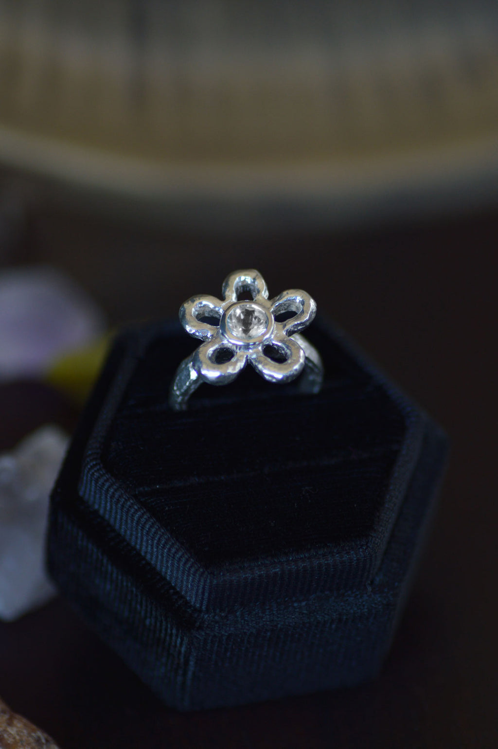 Mala Silver Ring - White Zircon