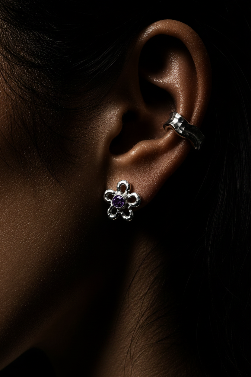 Mala Silver Stud Earrings | Amethyst 1933