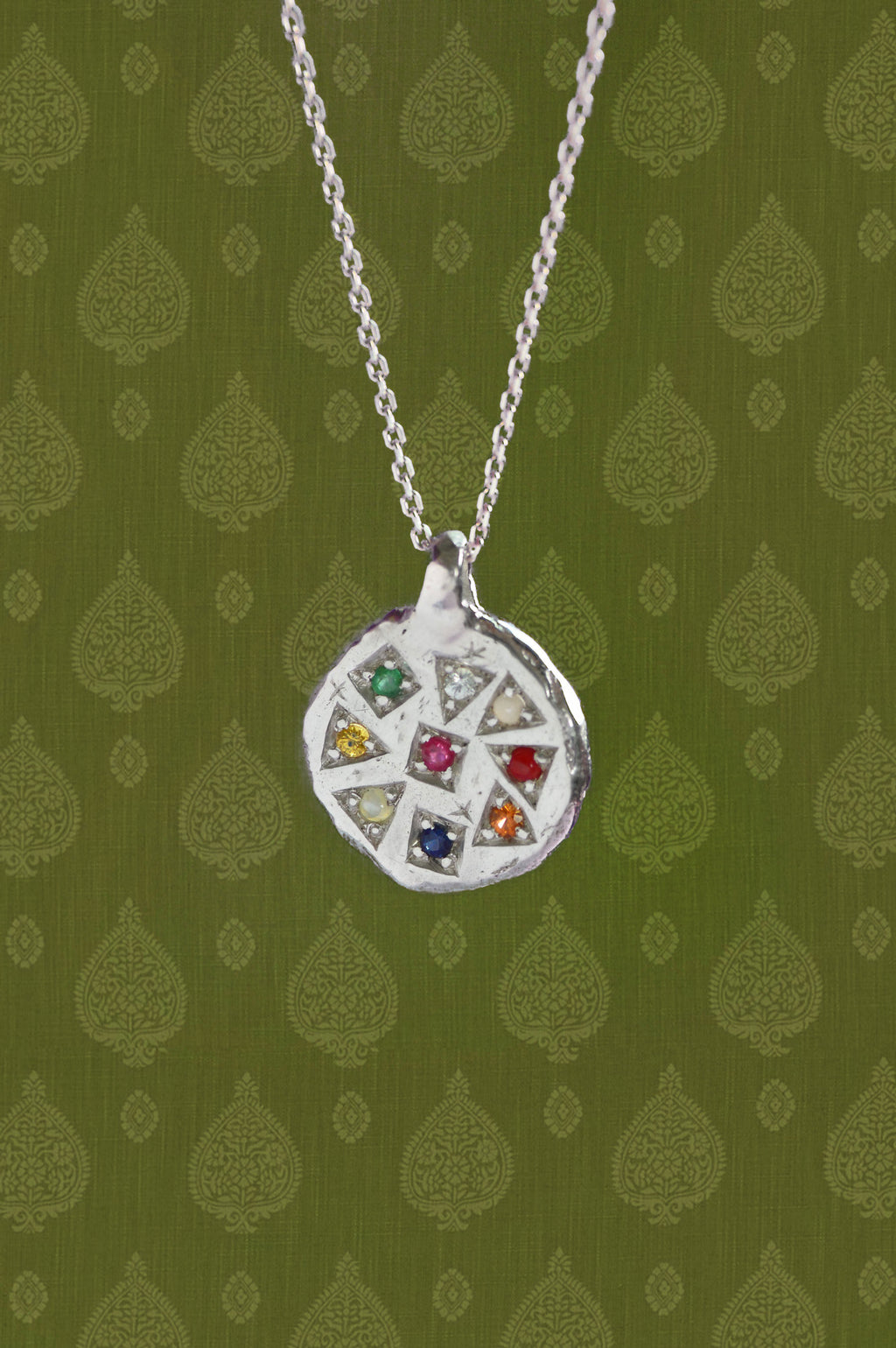 Navaratna Silver Pendant